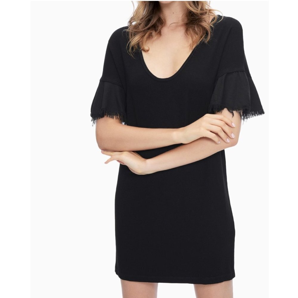 NWT New $138 Splendid Rayon Jersey Flutter Sleeve Dress Black Size S